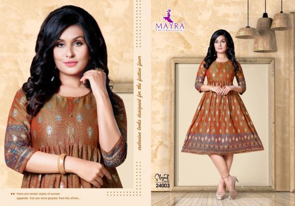 Mayra Skynet 5 Rayon Fancy Gold Print Kurti 